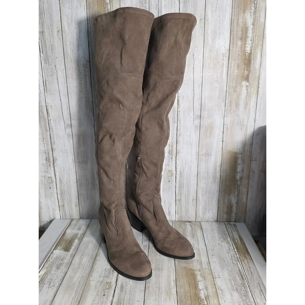 Marc Fisher Womens Taupe Faux Suede Over The Knee Block Heel Boots Size 7.5M